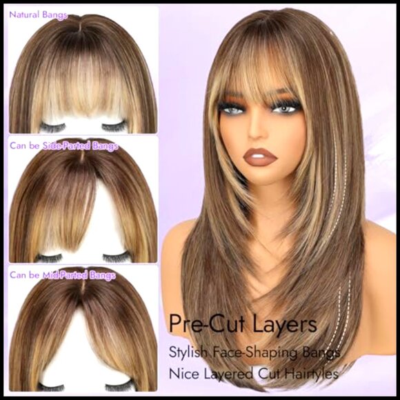 Synthetic Wig with Bangs Face-Framing Layers Realistic Scalp Glueless Everyday main image 4